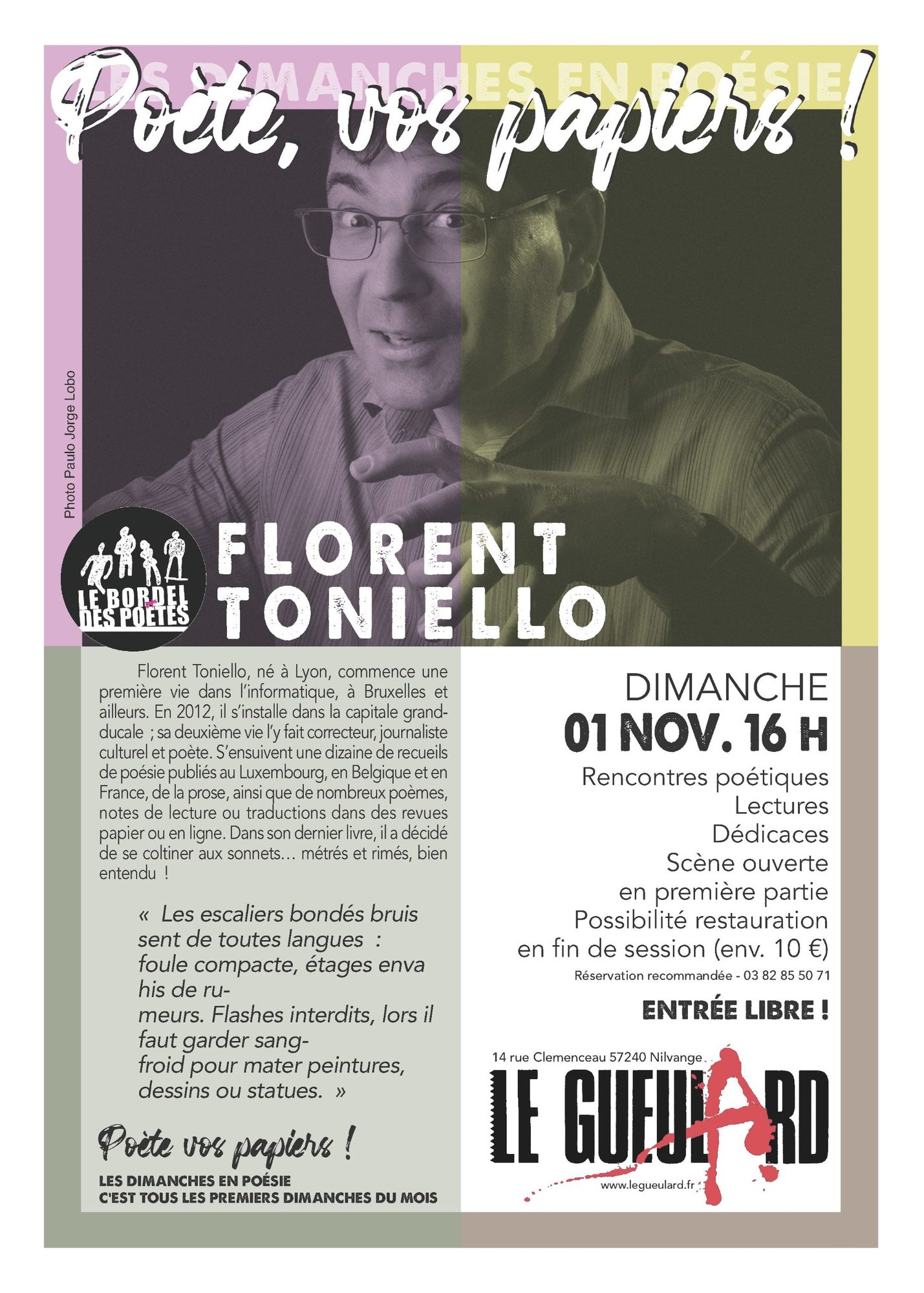 Florent Toniello – « Poète, vos papiers ! » – Le Gueulard, café culture à Nilvange