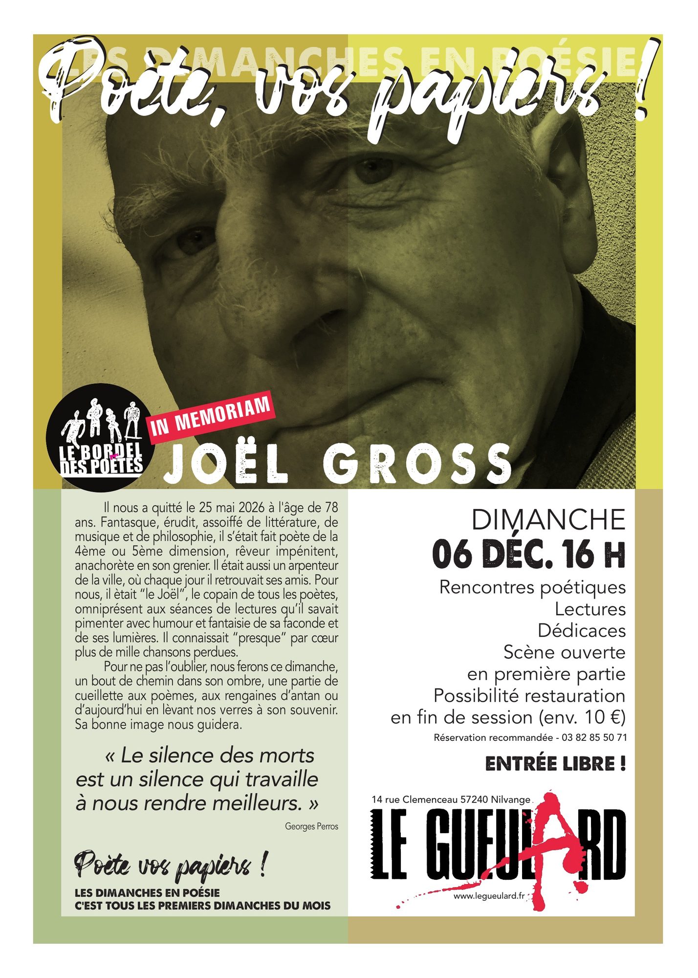In memoriam Joël Gross – « Poète, vos papiers ! » – Le Gueulard, café culture à Nilvange